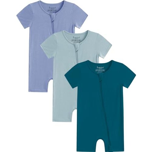 Jimonda Boys Baby Girls Short Sleeve Romper Unisex Baby Footless Pajamas With Viscose 2-Way Zipper Front 3Pcs0-24Months