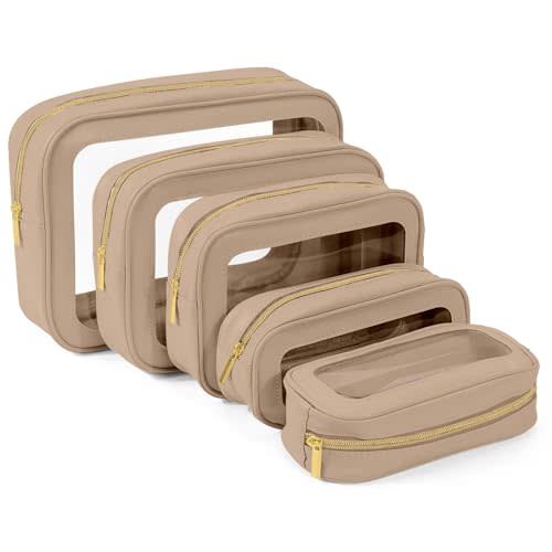 YOPCDJ 5PCS Clear Toiletry Bag,TSA Approved Travel Makeup Pouch with Zipper for Cosmetics and Toiletries，Diaper Bag Organizer Pouch Set，Women's Purse Organizer and Clear Car Bag