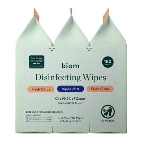 Biom Plastic Free Plant Based Disinfecting Wipes - Variety - 3pk/180ct: Ammonia-Free, Paraben-Free, Mint Scent