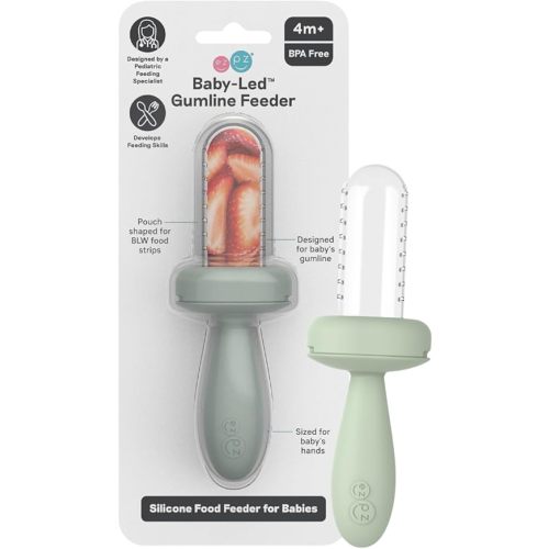 ezpz Baby-Led Gumline Feeder (Sage) - Silicone Fruit Feeder for Infants 4 Months + - Baby Feeding Essentials - BLW Tools - Works Best with Compatible Ice Tray (Sold Separately)