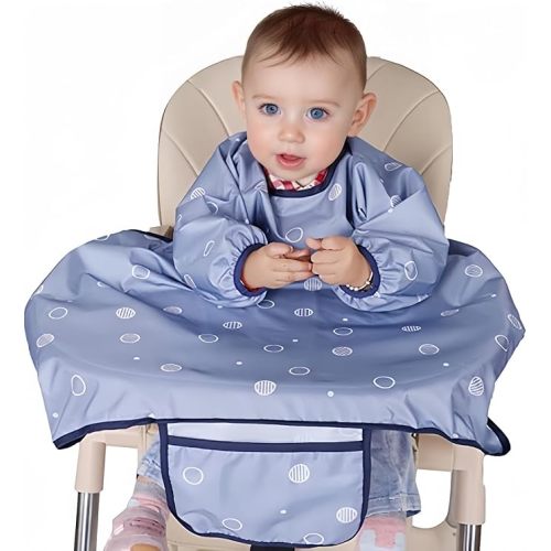 MOTEERLLU Coverall Baby Feeding Bib for Eating,Long Sleeves Bib Attaches to Highchair and Table,Weaning Bibs