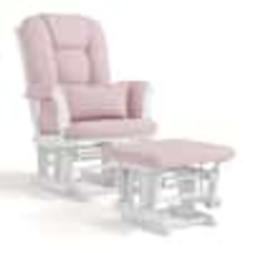 Storkcraft Tuscany White with Pink Swirl Cushion Glider and Ottoman Set 06554-571