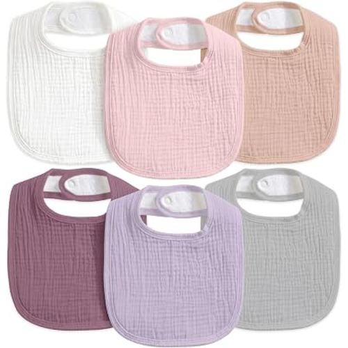 CIVARUA KIDS 6-Pack Muslin Baby Bibs for Drooling & Teething, Absorbent Bib | Soft Cotton Baby Drool Bib for Baby Boy Girl, Easy Adjustable Bibs for Toddlers, Newborn, Infants 0-36 Months Pink & Purple