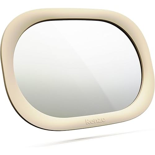 Renzo Baby Car Mirror - Rear Facing Car Seat Mirror for Infants - Extra Large, Shatter-Resistant, 360° Adjustable, Tool-Free Installation - Fits Most Cars, SUVs & Trucks (Almond Cream)