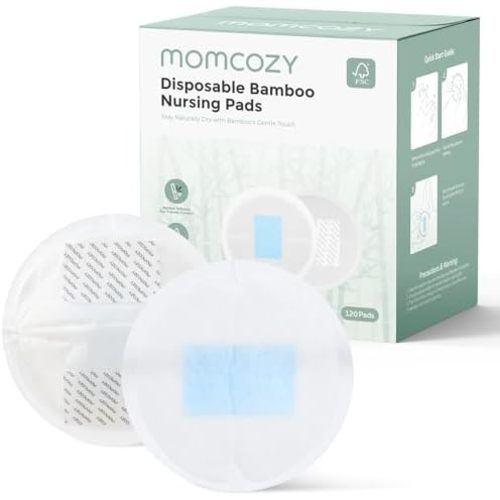 Momcozy Bamboo Disposable Nursing Pads, Blue Core Ultra-Absorbent, 120PCS
