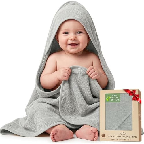 100% Organic Cotton Hooded Woven Towel for Toddler Unisex 31x31 in | Oeko-TEX Certified, Bath & Hooded Towels, Towels, Baby Towel, Moss Green, Unisex Design, Cozy hood keeps baby warm right