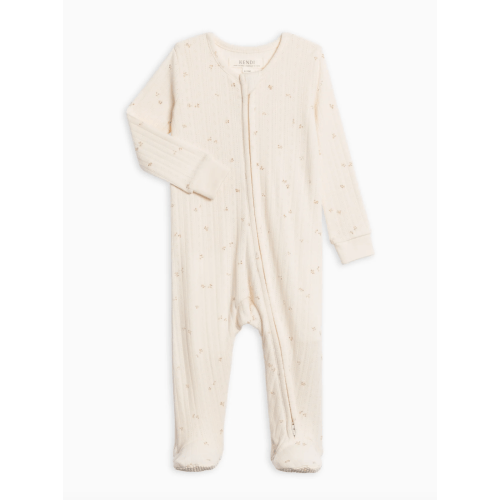 Maya Brushed Back Pointelle Footed Zipper Sleeper - Ivory