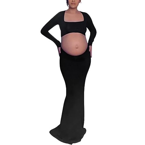 Bhome Maternity Photoshoot Dress Long Sleeve Sexy Cut-Out Backless Maternity Maxi Gown Photography Outfits