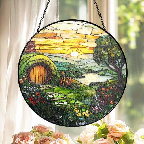 House Stained Glass Suncatcher Hanging Window, Fantasy Home Decor, Gift for L O TR Fans, The Shire Inspired Art, Velaris Stained Glass