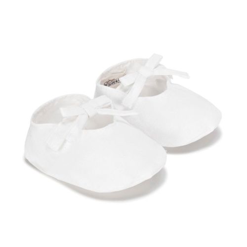 Hope & Henry Baby Linen Bow Front Soft Shoe, Soft White Linen Bow, 0-3 Months