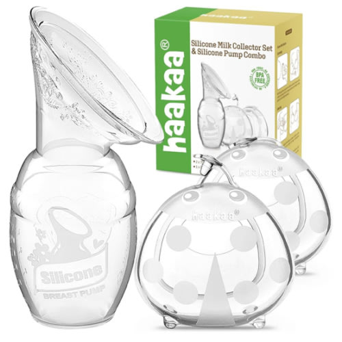 haakaa Manual Breast Pump for Breastfeeding 4oz/100ml and Ladybug Milk Collector 2.5oz/75ml Combo, Food-Grade Silicone
