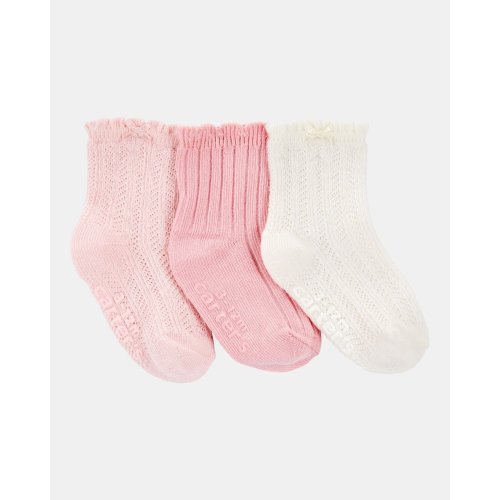 Baby Girl 3-Pack Pointelle Booties - Pink/White | Carter's