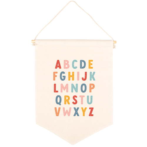 Koyal Wholesale Hanging Wall Canvas Banner, Colorful Alphabet Canvas, Nursery Wall Decoration Banner, 1-Pk