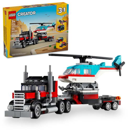 Free Shipping! LEGO Flatbed Truck with Helicopter 3 in 1 Building Playset for Kids 7+