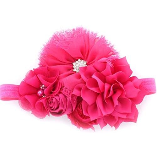 My Lello Shabby Fabric Flower Cluster Headbands Baby - Girls - Toddler Stretchy Elastic