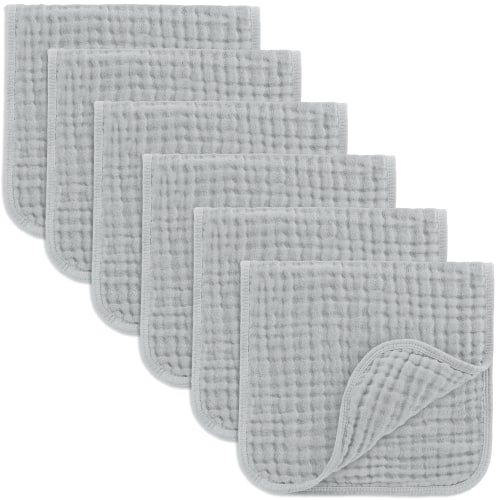 Comfy Cubs Muslin Burp Cloths - Large 100% Cotton, 6 Layers (Heather Blue, 6-Pack, 20"X10")