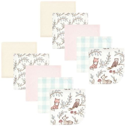 Hudson Baby Infant Girl Flannel Washcloths, Girl Woodland Pals 10Pk, One Size
