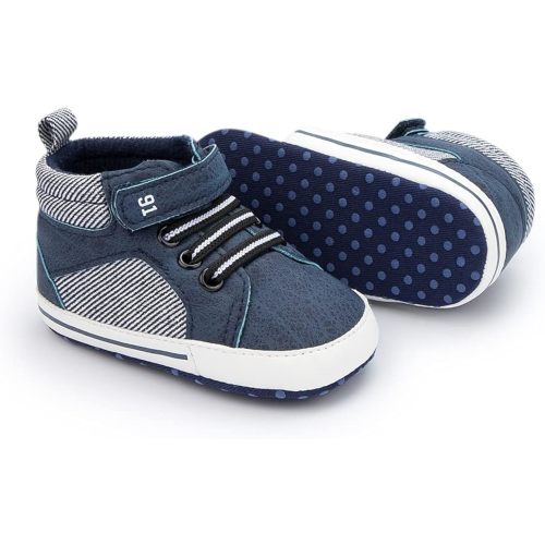 Meckior Toddler Baby Boys Girls High Tops Ankle Sneakers Soft Anti-Slip Sole PU Leather Moccasins Infant Newborn Prewalker First Walking Crib Shoes
