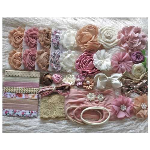 DIY Baby Headband Making Kit: Mauve, Ivory, Tan Kit- Station Activity- Makes 26-28 headbands.