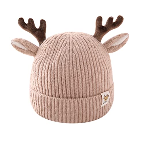 leomoste Baby Beanie Hat Cute Antlers Reindeer Crochet Knitted Hat Winter Warm Cap for Toddler Boys Girls