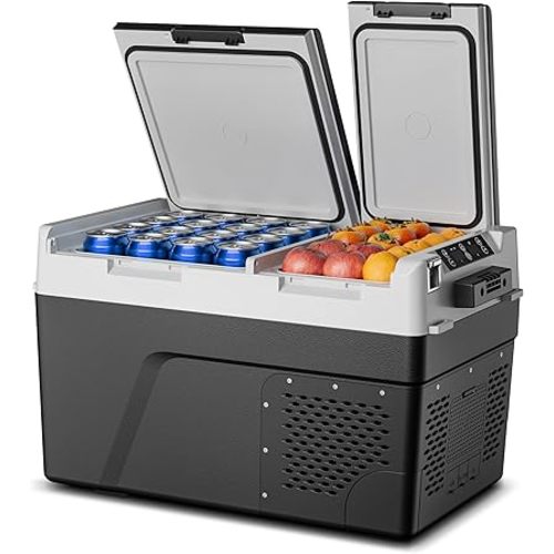 Feelfunn 12 Volt Refrigerator Car Fridge - 40QT(38L) Dual Zone Electric Cooler, Car Refrigerator -4℉~68℉, Portable Refrigerator 12/24V DC 100-240V AC, Portable Freezer for Travel Camping RV Home