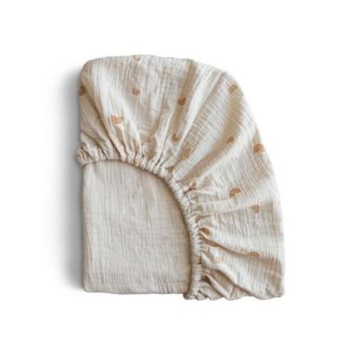 Mushie Extra Soft Muslin Mini Crib Sheet - Rainbows