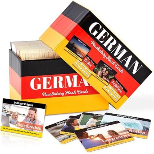 300 Pcs German Words Vocabulary Flash Cards with Pictures German Verb Conjugation Present Flash Cards Learn Essential German Language Vocabulary Words for Beginners Adults