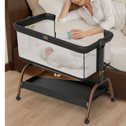 Baby Bassinet Bedside Crib, 3-in-1 Baby Bassinet Bedside Sleeper with Mattress and Soft, Breathable Sheet, Full-Mesh Sides, 6-Height Adjustable, Stable and Secure Crib for Newborns