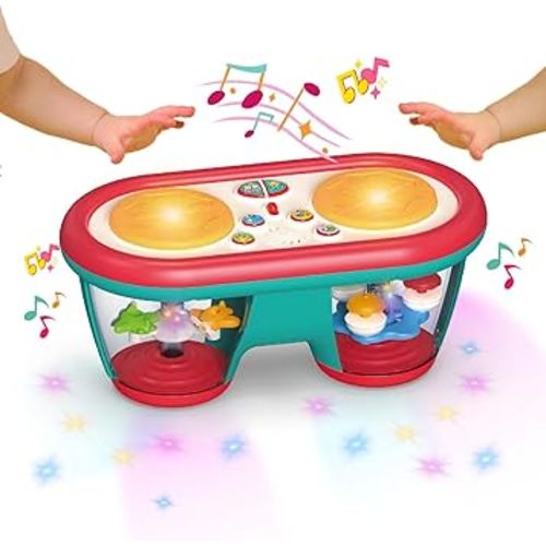Baby Musical Drum Toy with Rotating Lights and Sounds, Color Change Soothing Night Light Drum Projector with Calming Music for Kids, Educational Sensory Toy for Toddlers 1+