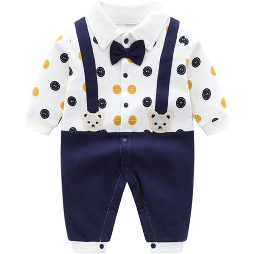 Baby Boys Gentleman Romper One-Piece Outfit (0-18 Months)