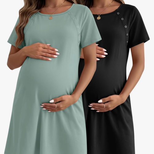 Huukeay 2 Pack Labor and Delivery Hospital Gown Women Nursing Birthing Maternity Dress 3 In1 Breastfeeding Buttons Pjs Robe