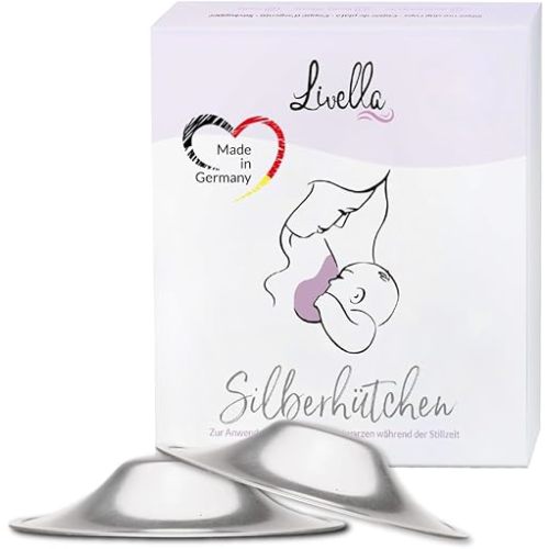LIVELLA - Original Silver Nursing Cups - Made in Germany with 999 Silver - Universal Fit - Protect and Soothe Sore Nipples - Silver Nipple Shields for Breastfeeding - FDA-Registered
