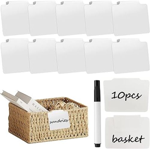 10 PCS Basket Labels,Clip On PVC Labels with Pen for Storage Bins, Removable Label Holders,Basket Tags