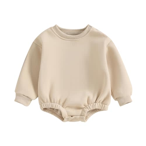 Baby Boy Girl Fleece Sweatshirt Romper Solid Color Long Sleeve Sweater Bubble Onesie Warm Fall Winter Clothes