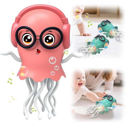 Dancing Jellyfish Baby Toy,Tummy Time Toys for Kids, Magic Electric Dancing Octopus Toy with Led Light and Music, Crawling Musical Baby Toys for 3 4 5 6 Birthday Gifts (Pink)