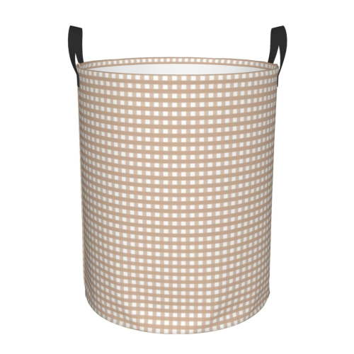 Large Laundry Basket with Handles - Brown Gingham Baby Kids Dirty Clothes Laundry Hamper