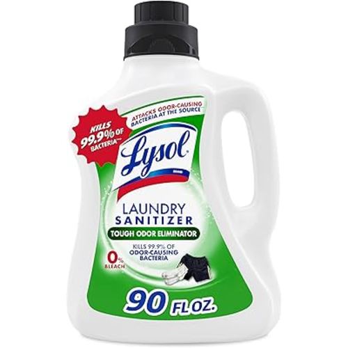 Lysol Tough Odor Eliminator Laundry Sanitizer Additive, Sanitizing Liquid for Gym Clothes and Activewear, 0% Bleach, Eliminates Odor Causing Bacteria, 90oz