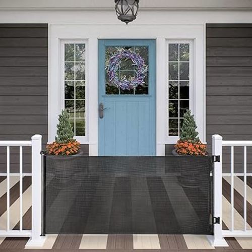 Upgraded Retractable Baby Gate, Extra Wide Safety Kids or Pets Gate, 33” Tall, Extends to 71” Wide, Mesh Safety Dog Gate for Stairs, Indoor, Outdoor, Doorways, Hallways(33”x71”, Black)