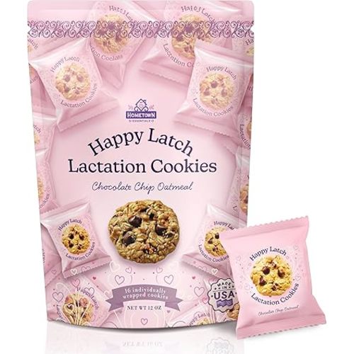 Happy Latch Lactation Cookies, Fresh Batch, Chocolate Chip Oatmeal, Made in USA, Natural Ingredients, No Preservatives, 16 Individually Wrapped Cookies, Soft and Chewy, Whole Rolled Oats, Brewers Yeast, Sunflower Lecithin, Flaxseed Meal, Improve Breast Mi