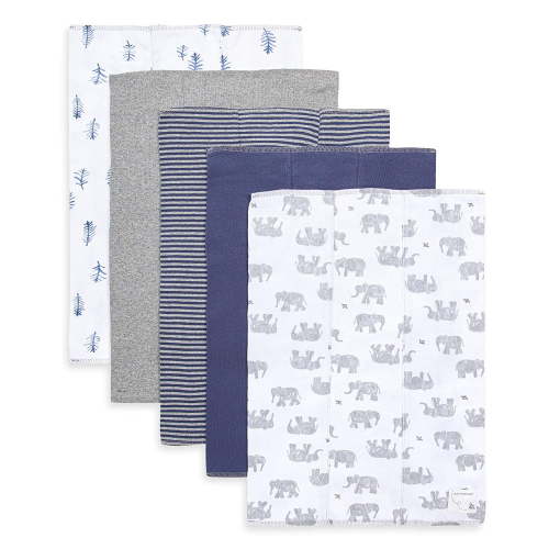Set of 5 Wandering Elephants Burp Cloths - Heather Grey - One Size