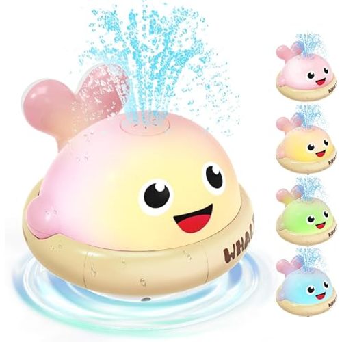 Baby Bath Toys, Light Up Rechargeable Whale Bath Toy Sprinkler for Kids 1-3, Toddler Outdoor Pool Water Table Bathtub Toys for Girl & Boy 6-12-18 Months, Birthday Gifts for Girls 1 2 3 Year Old