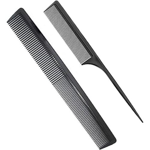 Professional Black Carbon Fiber Teasing Comb, Fine and Wide Tooth Hair Barber Comb For All Hair Types