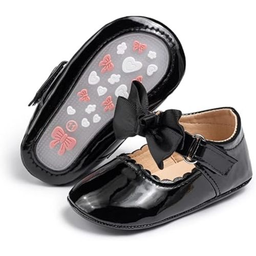 Baby Mary Jane Flats for Girls with Bowknot Cotton Anti Skid Sole Infant First Walker Princess Dress Crib Wedding Shoes
