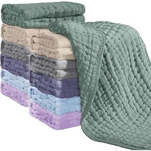 Looxii Muslin Burp Cloths 100% Cotton Muslin Cloths 12 Pack Large 20''x10'' Extra Soft and Absorbent Baby Burping Cloth for Boys and Girls (Multicolor)