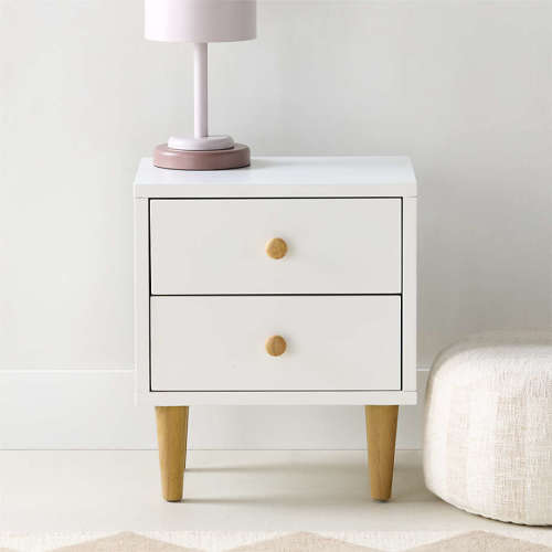 Finn White Wood 2-Drawer Kids Nightstand