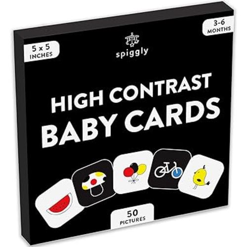 High Contrast Baby Flashcards Black White Color Newborn Brain Development Toys Visual Stimulation Learning Activity Cards 50 Pictures for Newborn Activities Educational Infants Gift 3-6 Months