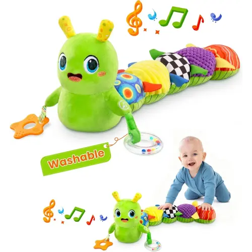Baby Toys 0-6 Months, Washable Baby Musical Caterpillar Toys with 10 Kid's Songs,Rattles,BabyTeething Toys,Suitable for 0-6, 6-12 Months Infant Tummy Time Toy,Newborn Baby Boy&Gril Gifts (Green)
