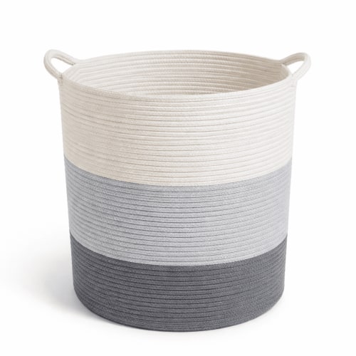 Orino 18"x16" Extra Large Storage Baskets with Handle-Cotton Rope Laundry Basket-Toy Storage Organizer-Soft Baby Kid Nursery Hamper Organizer-Tall Woven Basket Toy Storage Bin(Black+Grey+Beige)