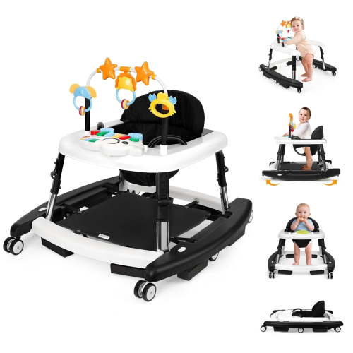 XIOYIG 5 in 1 Baby Walker, Music and Lights Walker for Baby Boy Girls 6-18 Months, Foldable Baby Walkers with Wheels and Bouncer Combo Portable, Toddler Infant Walker with Adjustable Height