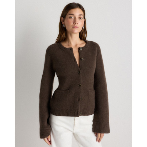 Mongolian Cashmere Structured Cardigan in Heather Truffle Brown